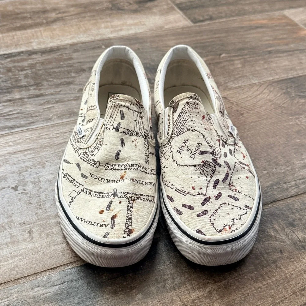VANS Unisex Harry Potter Marauder's Map Slip-on Casual Shoes,White Black,8M/9.5W